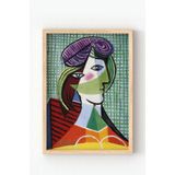Ahşap Çerçeveli Kübist Portre Poster – Modern Soyut Kadın Figürü Duvar Tablosu Çok Renkli 21 x 30