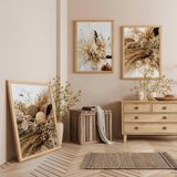 Ahşap Çerçeveli Kurutulmuş Çiçek ve Botanik Sanat Üçlü Ahşap Tablo Seti - 30 x 40