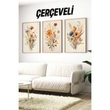 Ahşap Çerçeveli Mdf Tablo Seti Salon ve Oturma Odası Için ÇT3087 23 x 32 - Renkli