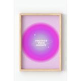 Ahşap Çerçeveli Protect Your Energy Poster – Motivasyon Yazılı Duvar Tablosu Pembe 21 x 30