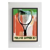 Ahşap Çerçeveli “Roland Garros ’87” Poster – Retro Tenis Temalı Kolaj Sanat Tablosu Siyah Çerçeveli 21 x 30