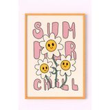 Ahşap Çerçeveli Summer Chill Çiçek Desenli Sevimli Duvar Posteri Ahşap Çerçeveli 30 x 40