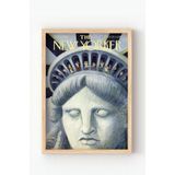 Ahşap Çerçeveli The New Yorker Özgürlük Heykeli Poster – Vintage New York Temalı Duvar Tablosu Gri 30 x 40
