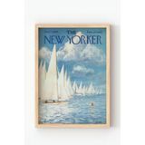 Ahşap Çerçeveli The New Yorker Yelkenli Poster – Retro Deniz Temalı Duvar Dekoru Mavi 21 x 30