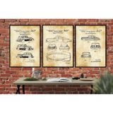 Ahşap Çerçeveli Vintage Tablo Seti, Car, 50X70