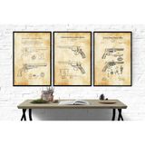 Ahşap Çerçeveli Vintage Tablo Seti, Guns 1, 50X70