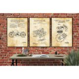 Ahşap Çerçeveli Vintage Tablo Seti, Motor, 50X70