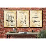 Ahşap Çerçeveli Vintage Tablo Seti, Müzik, 50X70