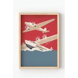 Ahşap Çerçeveli Vintage Uçak Posteri – Retro Havacılık Temalı Duvar Tablosu Çok Renkli 30 x 40