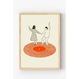 Ahşap Çerçeveli “Vinyl Dance” Poster – Retro Minimal Çift Dans Duvar Tablosu Ahşap Çerçeveli 30 x 40