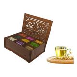 Ahşap (Ceviz) Çay Kutusu 9 Bölmeli Kapaklı Poşet Bitki Çayı Saklama Kabı Tea Box ( Çaylar Dahil)