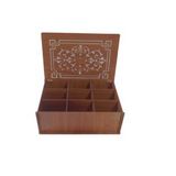 Ahşap Ceviz Renk Çay - Takı – Saat – Yüzük – Kolye - Kol Düğmesi Aksesuar Kutusu 9 Bölmeli Kapaklı Saklama Kabı Box