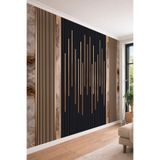 Ahşap Çıta ve Mermer Panel Detaylı Işık Çizgi Desenli Tek Parça Tekstil Duvar Kağıdı, 150 x 100