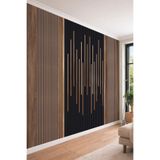 Ahşap Çıta ve Siyah Panel Işık Efektli Modern Tek Parça Tekstil Duvar Kağıdı, 550 x 240