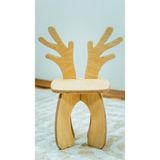 Ahşap Çocuk Sandalyesi - Geyik Tasarımlı, Montessori Tarzı, Doğal Ahşap - Naturel Ahşap