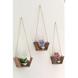 Ahşap Craft Dekoratif 3Lü Duvar Rafı Sandal Raf Çiçeklik