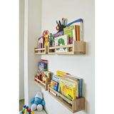 Ahsap Craft Montessori Çocuk Odası Duvar Rafı Ahşap Kitaplık Raf (4 Adet) - Bej - 50CM