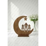 Ahşap Dekor, Ay Yıldız ve Cami Figürlü Ramazan Temalı Dekoratif Süs, MDF Malzeme, 20cm x 20cm