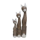 Ahşap Dekoratif 3 lü Kedi Kahve 100cm - 80cm - 60cm El yapımı Otantik Biblo