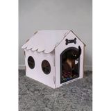 Ahşap Dekoratif Köpek Evi-Kulübesi, Küçük Irk Köpekler İçin Kulübe, Köpek Kulübesi Beyaz-Siyah