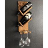 Ahşap Dekoratif Vintage Şaraplık, 2 Şişe 2 Kadeh Bölmeli Retro Şaraplık, Meşe Şarap Stand�