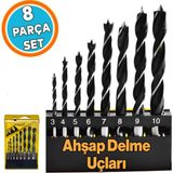 Ahşap Delme Matkap Ucu Set 8 'li Paket Ağaç Sunta Kartonpiyer Delme 3 4 5 6 7 8 9 10 mm Çap - Siyah