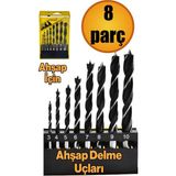 Ahşap Delme Matkap Ucu Set 8 'li Paket Ağaç Sunta Kartonpiyer Delme 3 4 5 6 7 8 9 10 mm Çapc - Altın