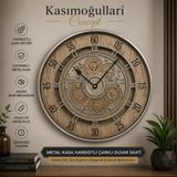 Ahşap Desenli Dekoratif Duvar Saati 60 cm, Metal Çerçeveli, Vintage Tasarım, Açıkta Görünen Dişli Mekanizma, Modern ve Endüstriyel Dekorasyon Saati, Salon ve Ofis Kullanımı
