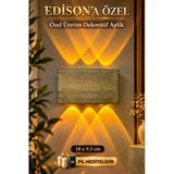 Ahşap Desenli Pilli Led Aplik 9V 10W 700 Lümen Amber Işık Çift Yönlü Kablosuz Dekoratif Duvar Lambası Salon Yatak Odası Koridor Antre Tv Ünitesi Duvar Aydınlatma