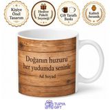 Ahşap Doku Efektli Özel Tasarım Baskılı Kupa Bardak Hediye