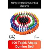 Ahşap Domino Taşları 100 Parça Renkli Motor Beceri Anasınıfı Okul Öncesi Eğitim Eğlenceli Oyun Seti - diğer