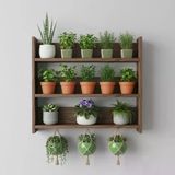 Ahşap Duvar Rafı - 3 Katlı Çok Amaçlı Mutfak Ve Balkon Rafı - Saksılık - 50X50 Cm