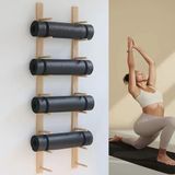 Ahşap Duvara Monte Egzersiz Ekipmanları Depolama Rafı | Yoga Paspasları ve Köpük Silindirleri için Yerden Tasarruflu Spor Salonu Organizatörü | Verimli Ev Fitness Çözümü