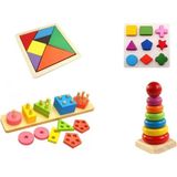 Ahşap Eğitici Oyun Seti, Bultak, Geometrik ve Tangram Kuleleri 4'lü - Seçenek 1 - Ahşap - Ceviz
