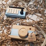 Ahşap Eğitici Oyuncak Set Elyapımı Baby Radyo + Fotoğraf Makinesi (Bebek Mavisi)
