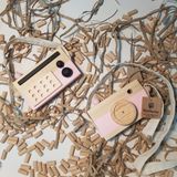 Ahşap Eğitici Oyuncak Set Elyapımı Baby Radyo + Fotoğraf Makinesi (Bebek Pembesi)
