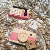 Ahşap Eğitici Oyuncak Set Elyapımı Baby Radyo + Fotoğraf Makinesi (Gül Kurusu)