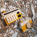 Ahşap Eğitici Oyuncak Set Elyapımı Baby Radyo + Fotoğraf Makinesi (Güneş Sarısı)