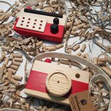 Ahşap Eğitici Oyuncak Set Elyapımı Baby Radyo + Fotoğraf Makinesi (Kırmızı)