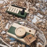 Ahşap Eğitici Oyuncak Set Elyapımı Baby Radyo + Fotoğraf Makinesi (Koyu Yeşil)