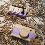 Ahşap Eğitici Oyuncak Set Elyapımı Baby Radyo + Fotoğraf Makinesi (Lila)