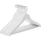 Ahşap Elbise Askıları, 10'lu Set, Masif Ahşaptan Elbise Askıları, Ceket Askıları, Omuz Bölgesinde Çentikler, Kaymaz, Ceketler, Gömlekler, 360° Döndürülebilen Kancalar Için, Beyaz CRW03W10