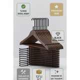 Ahşap Elbise Askısı 12’li Set – Gold Kanca Masif Beyaz Premium Seri - Ceviz - Siyah