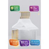 Ahşap Elbise Askısı Seti, 6'lı Premium Beyaz Gömlek ve Pantolon Askısı, Doğal Masif - Ahşap Bej - Siyah - Seçenek 1