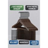 Ahşap Elbise Askısı Seti 6’lı Premium Ceviz Renkli Gömlek ve Pantolon Askısı Dayanıklı Malzeme - Seçenek 1 - Ahşap - Ceviz