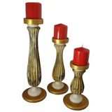 AHŞAP ESKİTME 3LÜ ŞAMDAN, 42-32-22 cm, Dekoratif El Boyaması Biblo, ev ofis dekorasyonu, hediye