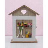 Ahşap Ev Tasarımlı Home Sweet Home Anahtar Askısı Çiçek Kalp Detaylı Duvar Organizer 28cm Duvar Süsü