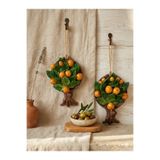 Ahşap Evi 2Li El Yapımı 15x10 cm Seramik Portakal Ağacı Duvar Süsü-Dekoratif Hediyelik