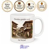Ahşap Evler Temalı Kişiye Özel Memleket Kupa Bardak Hediye
