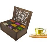 Ahşap Gediz Renk Çay Kutusu 9 Bölmeli Kapaklı Bitki Çayı Saklama Kabı Çaylar Dahil Tea Box
